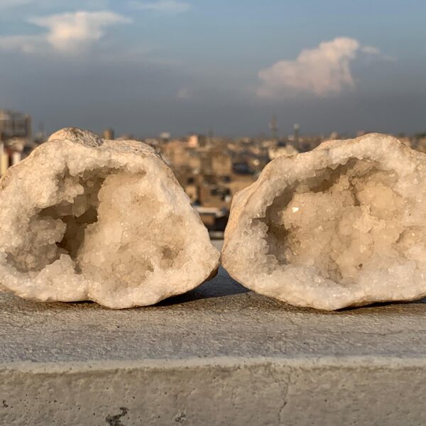 Quartz Geode | Natural Quartz Crystal Geode Pair from Pakistan | White Sparkling Mineral Specimen